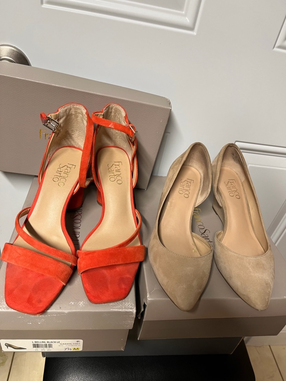 2 pairs Franco Sarto Orange Suede Ankle-Strap Pump sandals/cream suede wedges. - Picture 6 of 6